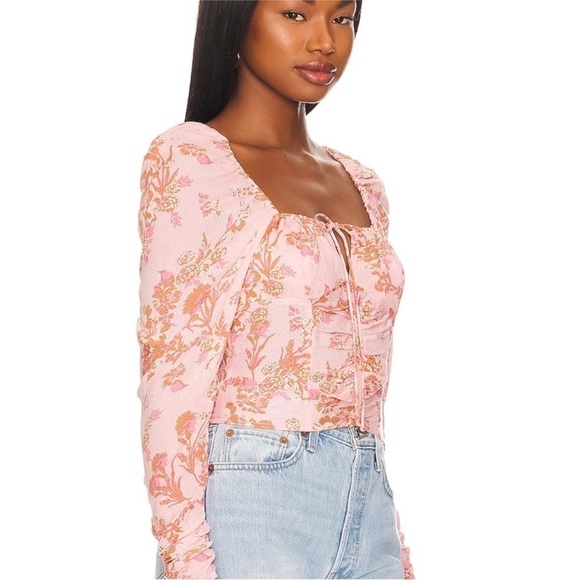 Free People Hilary Printed Top in Pink Combo Size Small - Picture 2 of 9